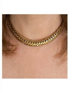 Chunky Gold Cuban Link Choker • Vintage Coro 1950s Collar Necklace